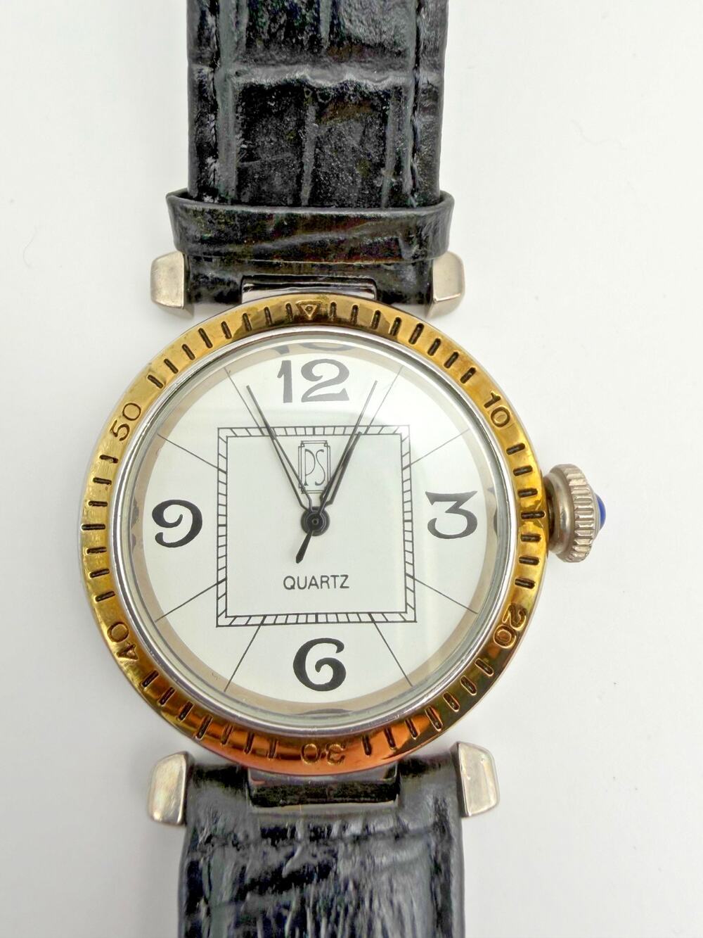Vintage Paul Sebastian Quartz Men Watch Pasha Style Blue Cabochon Crown*Working*